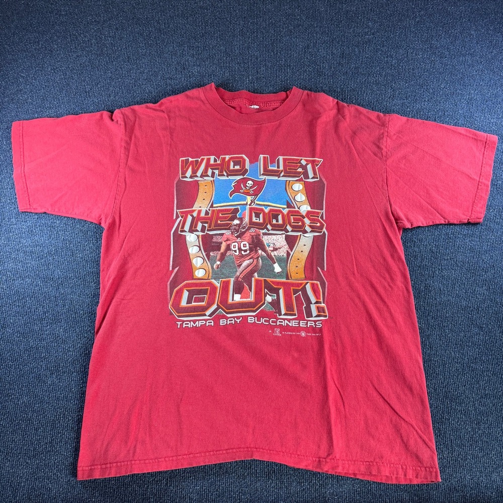 Vintage 2000 Tampa Bay Buccaneers Warren Sapp Who Let The Dogs Out T-Shirt Red L